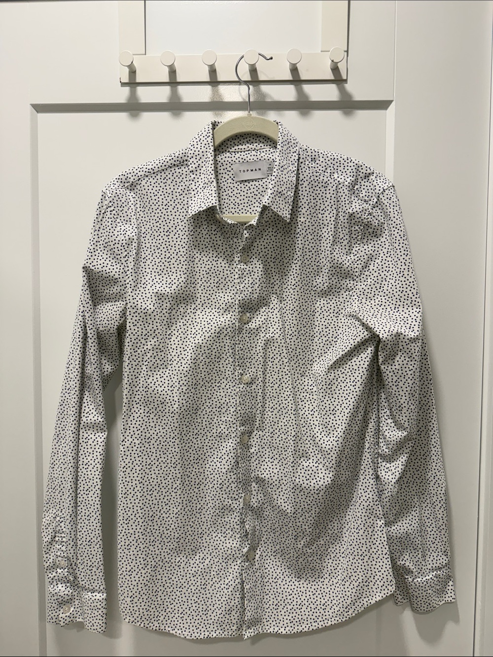 Topman White Button-Up Shirt with Black Micro Dots